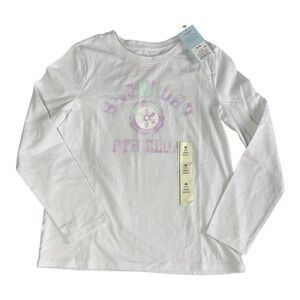 🌺 5 X 25🌺Cat & Jack White Long Sleeve Tee with Pastel Graphic